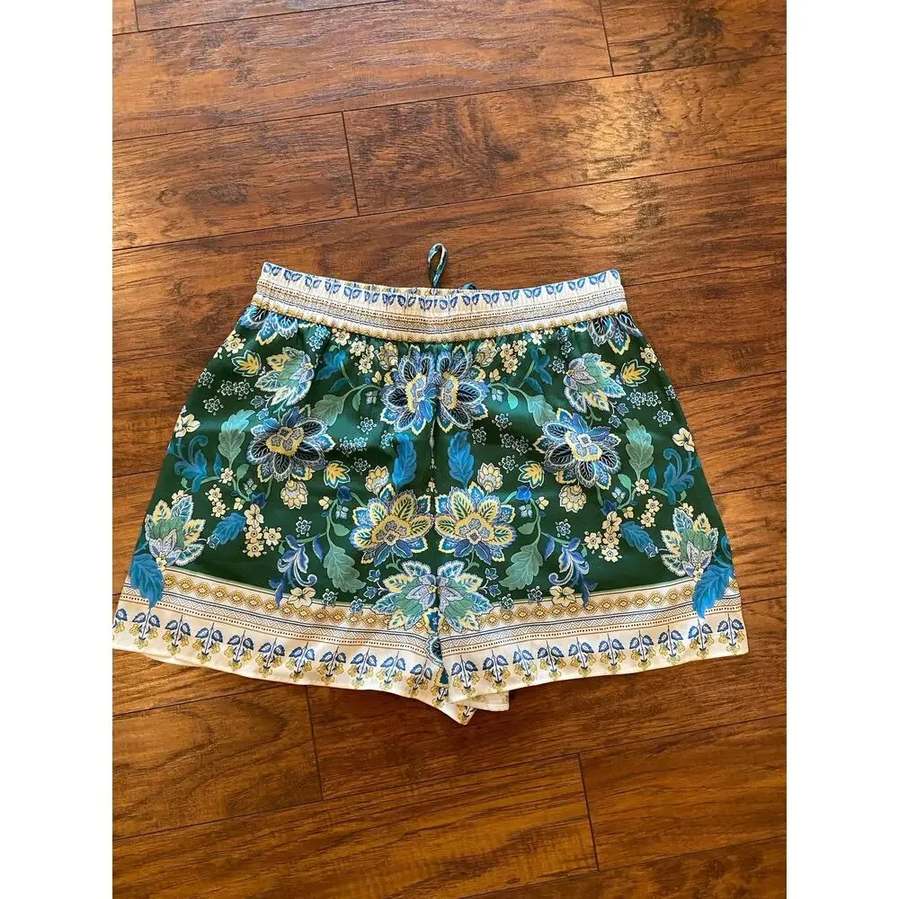 ANTHROPOLOGIE MAEVE Shorts Blue Green Floral Pull On Pockets Size L Boho - Picture 5 of 9